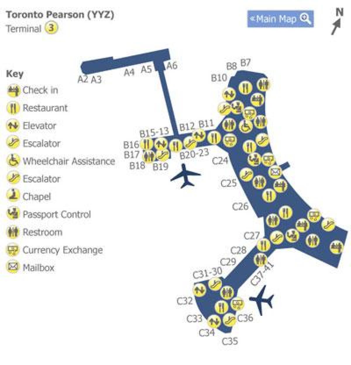 Карта Торонто Пиърсън летището на терминал 3,