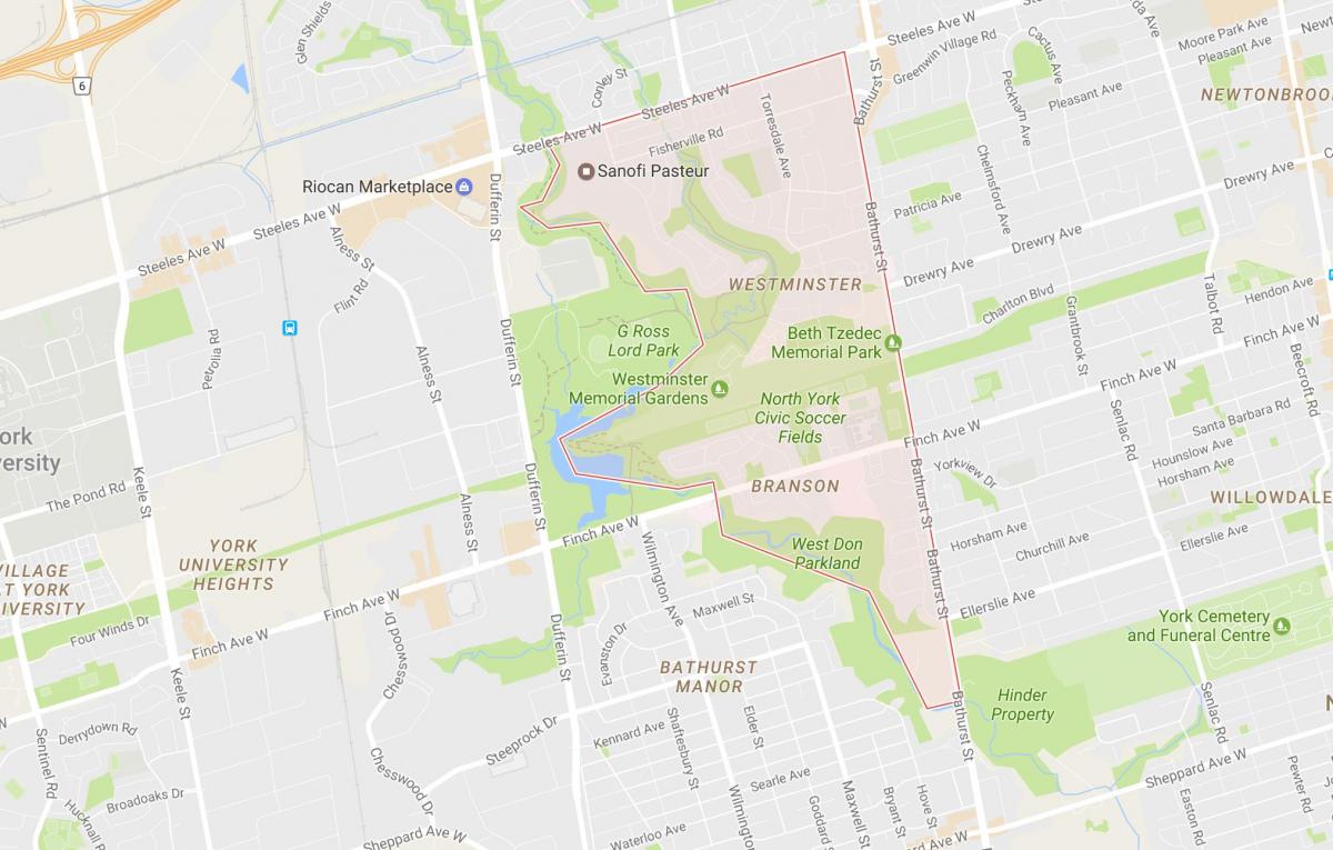 Карта на Уестминстър–Брансън район на Торонто