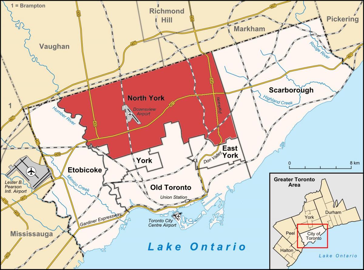 Карта На Северен Йорк-Торонто