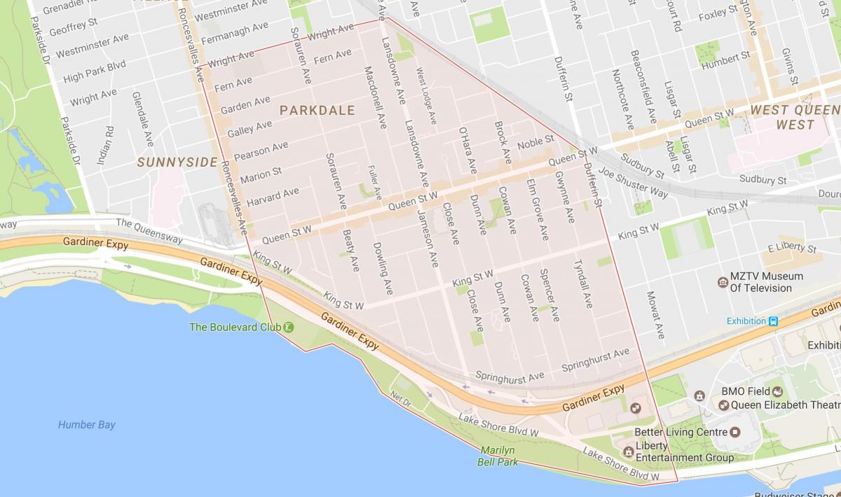 Карта Паркдейл район на Торонто