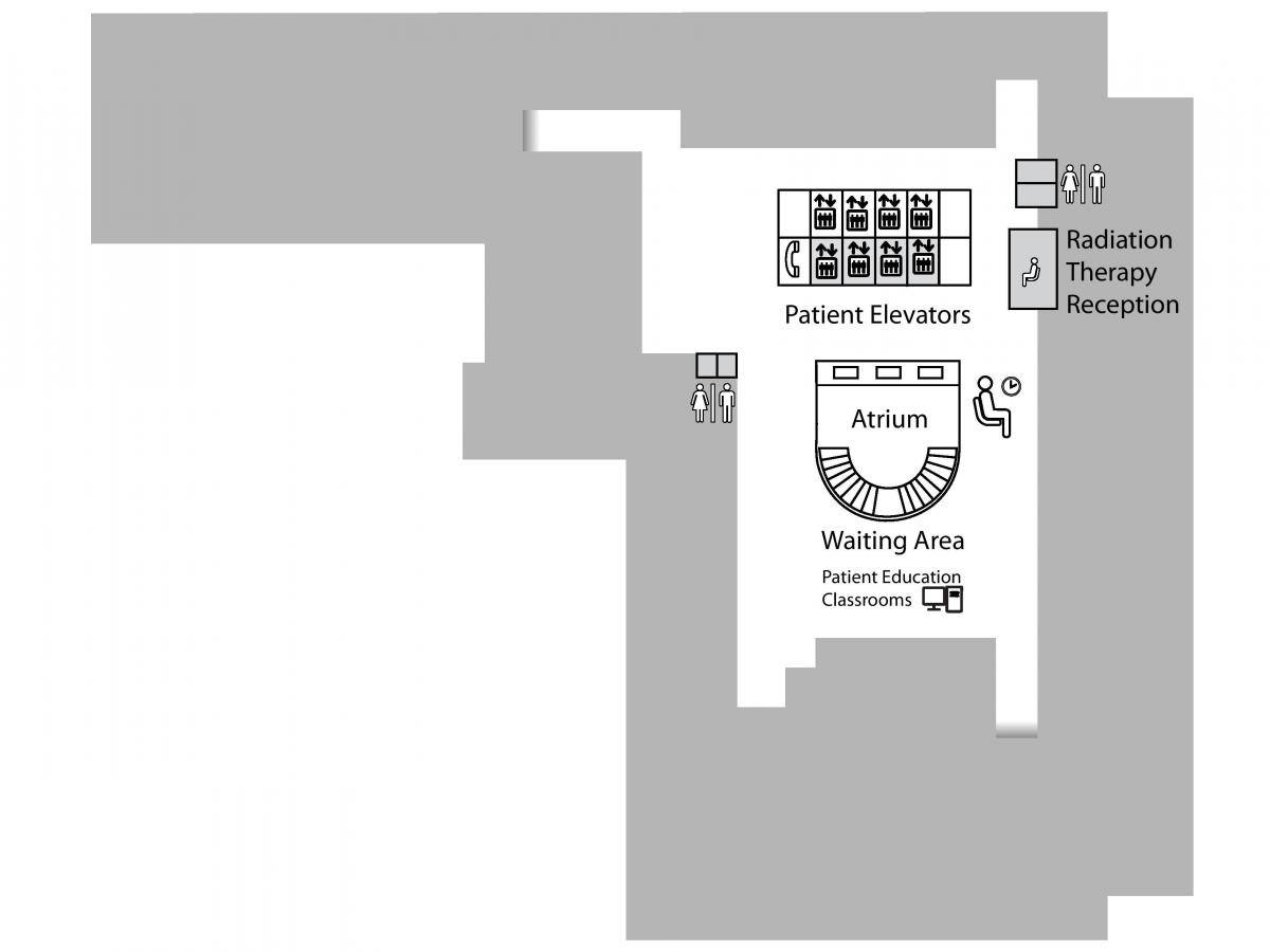Карта на Принцеса Маргарет онкологичен Център на Торонто, на 1 етаж по-долу (В1)