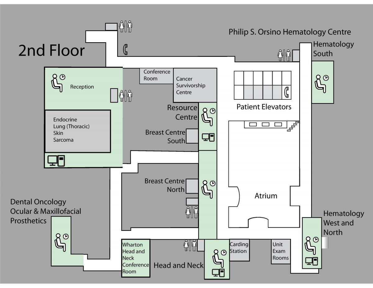 Карта на Принцеса Маргарет онкологичен Център 2-ри етаж Торонто 