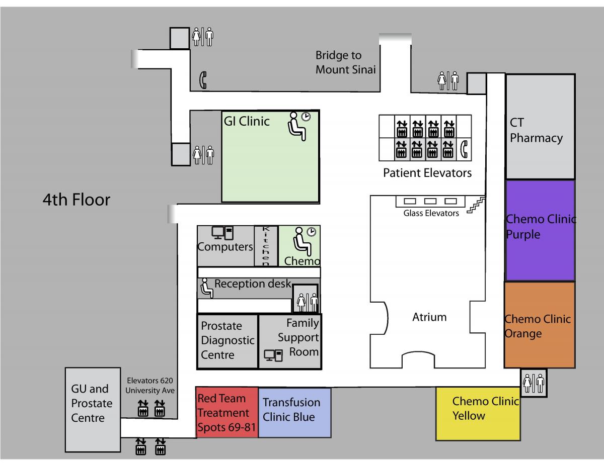 Карта на Принцеса Маргарет центъра на рак 4-ти етаж в Торонто 