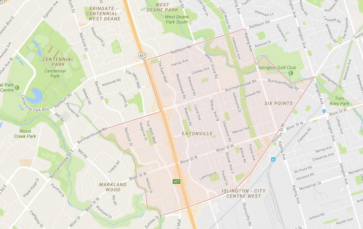 Карта Eatonville квартал на Торонто