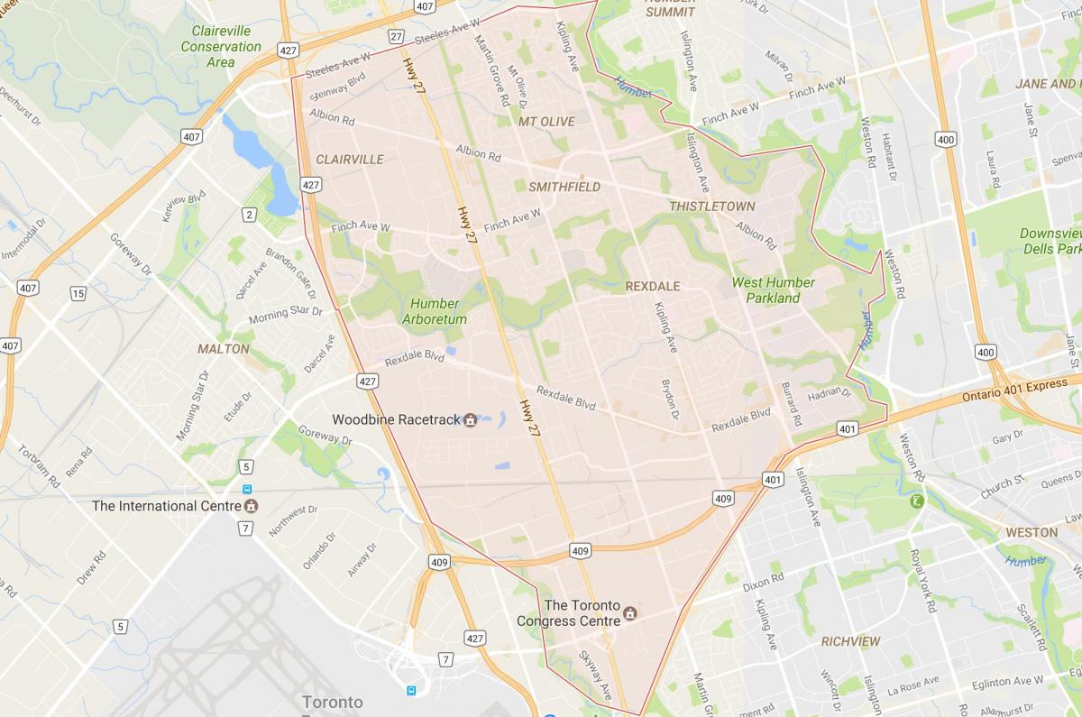 Карта Рексдэйле квартал на Торонто