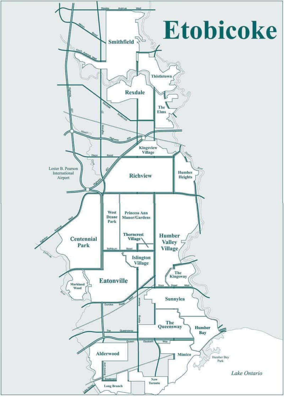 Карта на района на Этобико в Торонто
