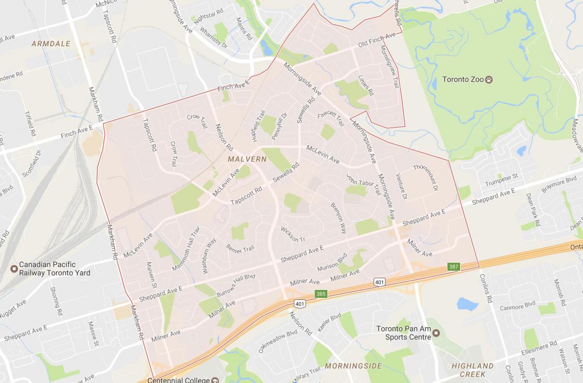 Карта на кварталите Malvern Торонто