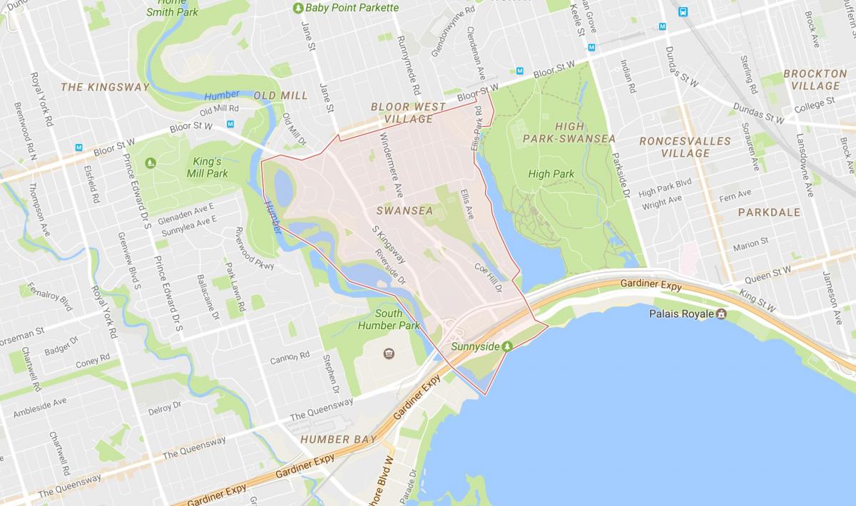 Карта на Суонзи квартал на Торонто