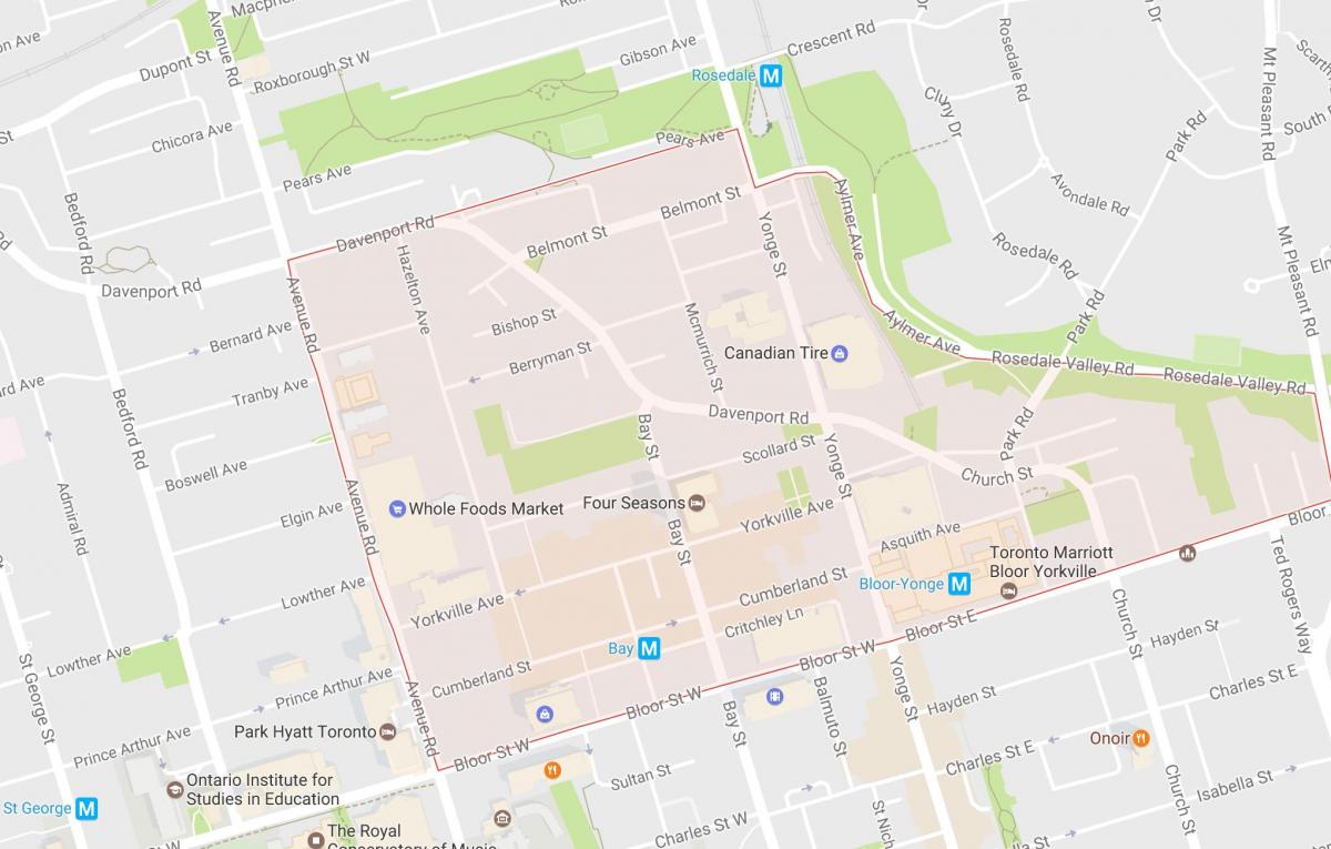 Карта Йорквилл квартал на Торонто