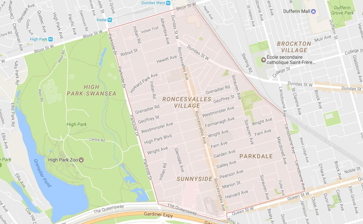 Карта Ронсесвальес район на Торонто