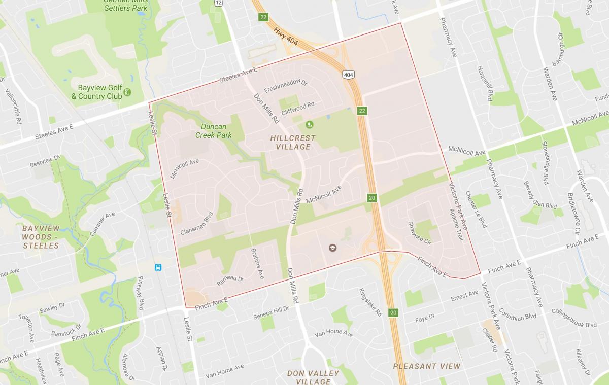 Карта Хиллкрест квартал на Торонто