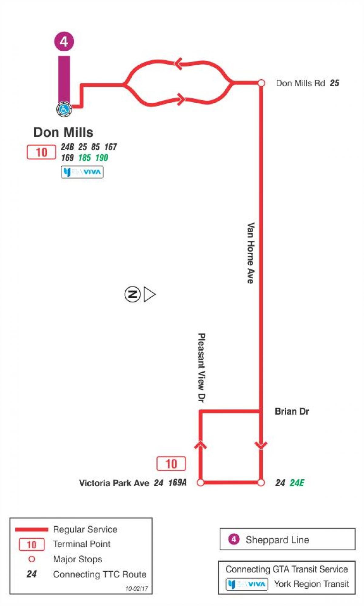 Карта ТТС 10 Ван Хорн автобус по маршрута Торонто