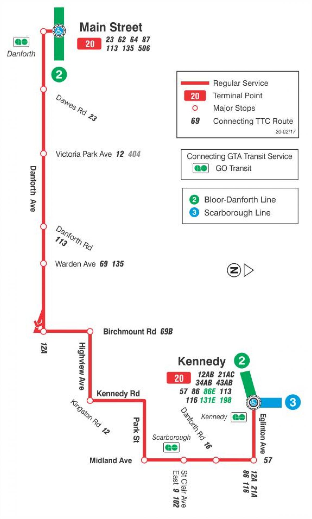 Карта ТТС 20 Клифсайд автобус по маршрута Торонто