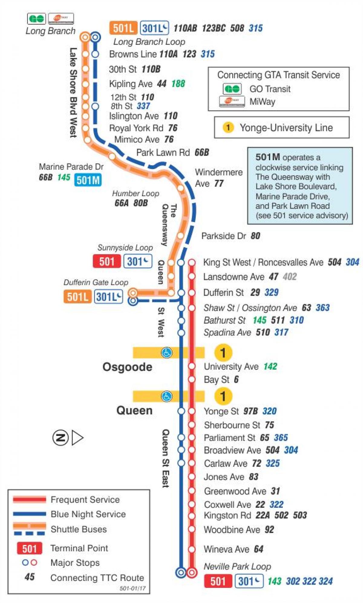 Карта на трамвайна линия 501 Кралица