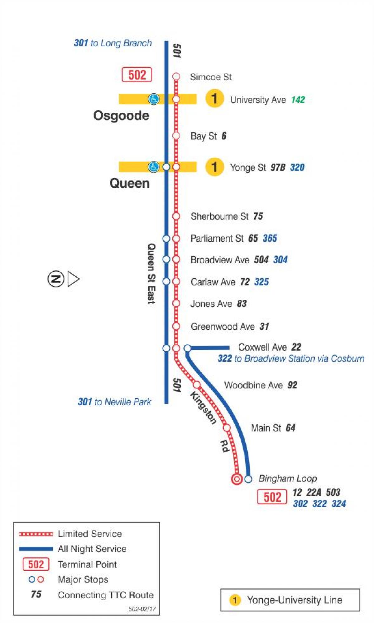 Карта на трамвайна линия 502 downtowner може да