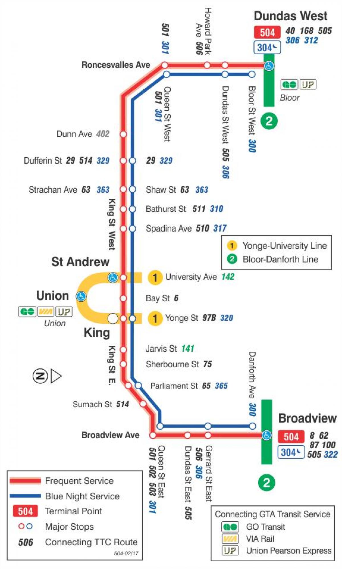 Карта на трамвайна линия 504 крал