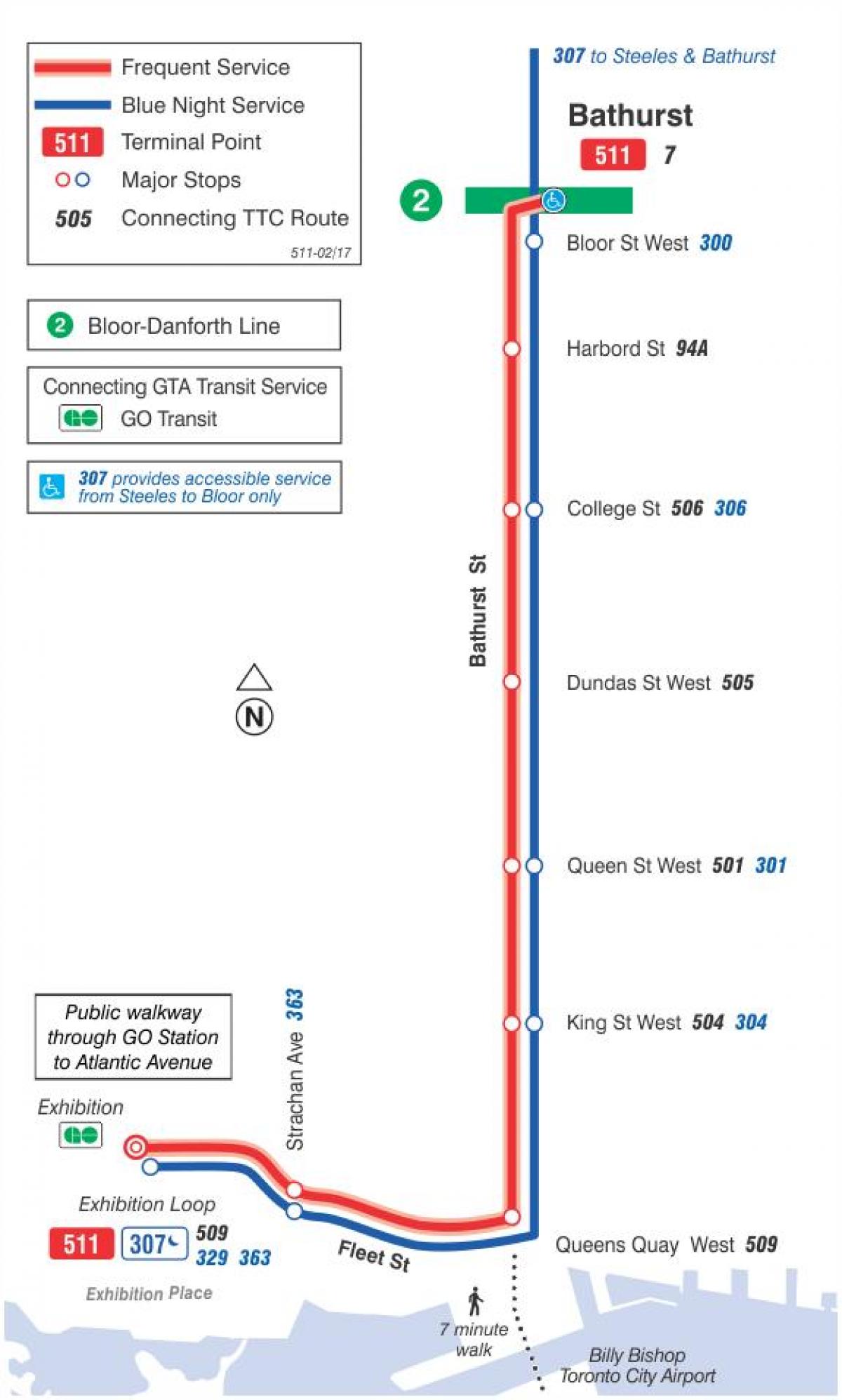 Карта на трамвайна линия 511 Bathurst