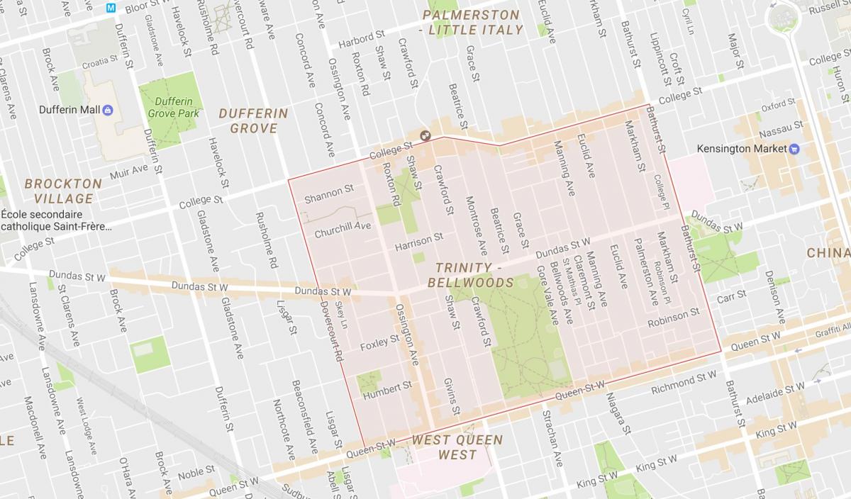 Карта Троица Bellwoods квартал на Торонто