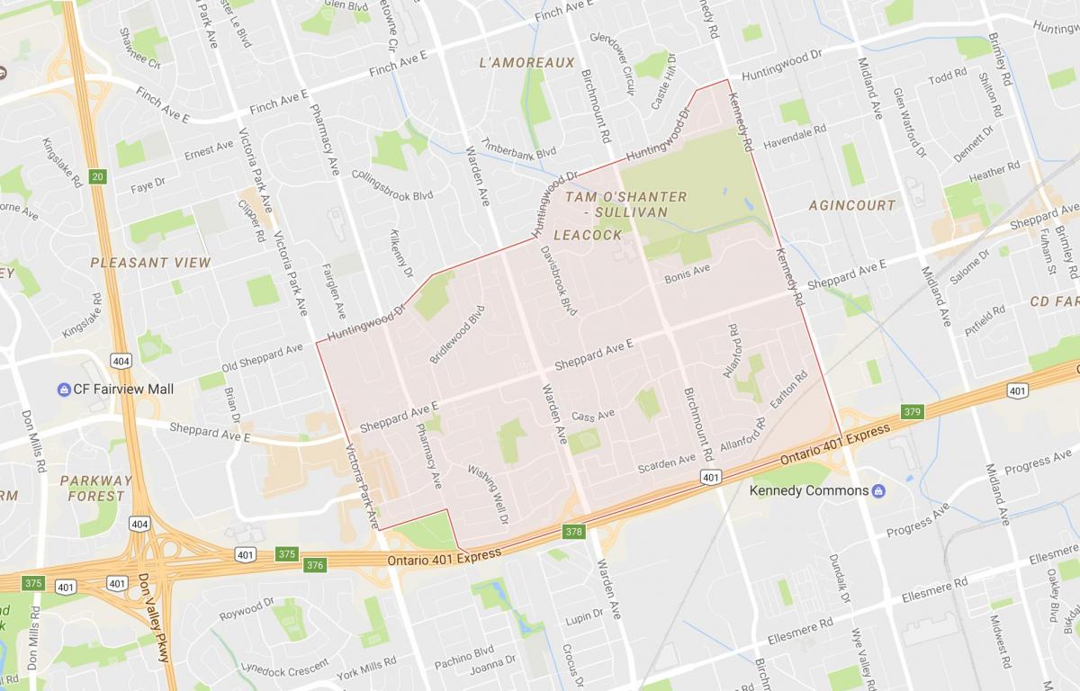 Карта Тэм О ' Шентер съседство Съливан Торонто