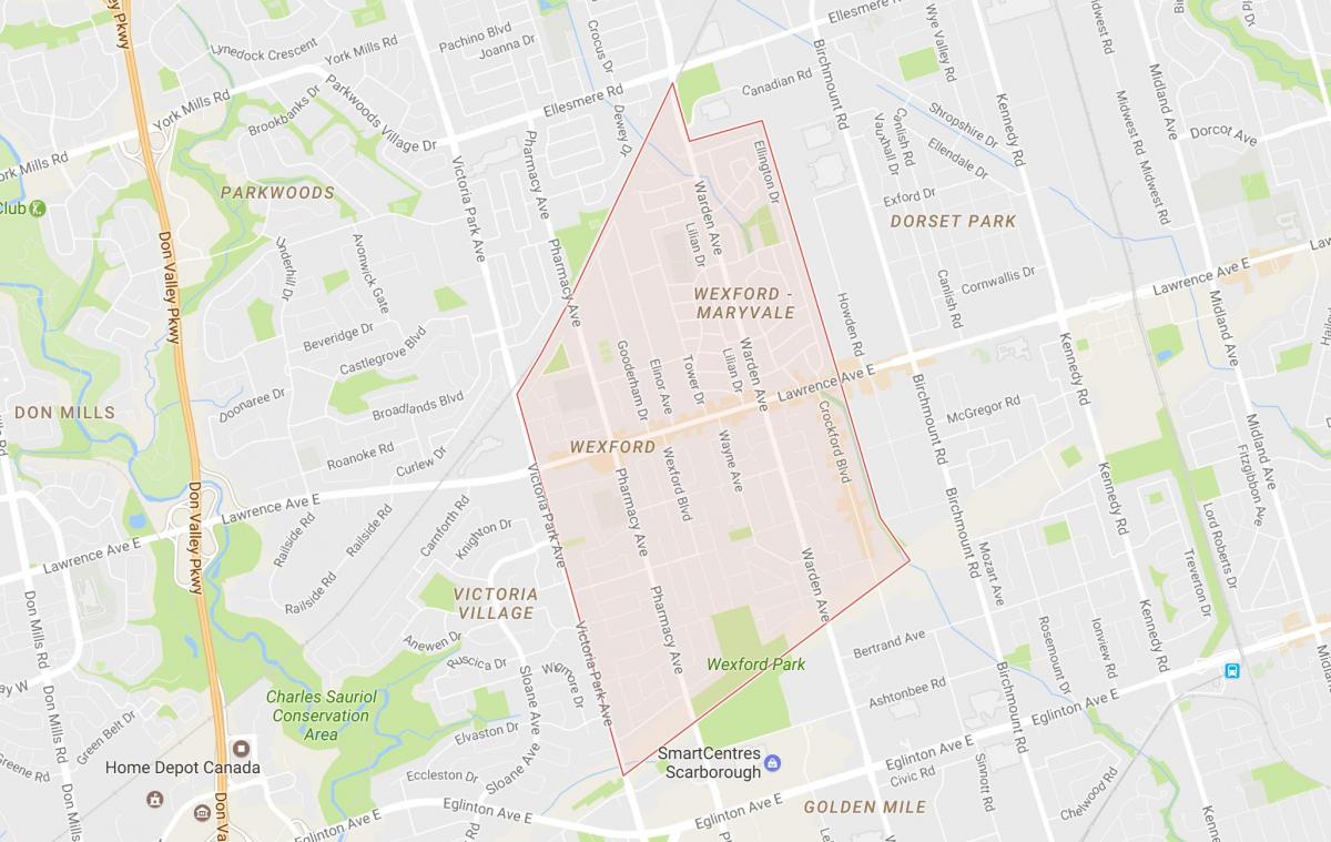 Карта на района на Уексфорд Торонто