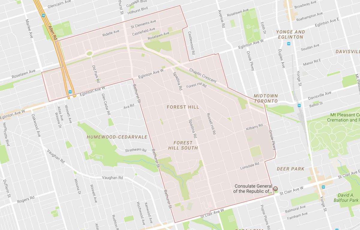 Карта на Форест Хил квартал на Торонто