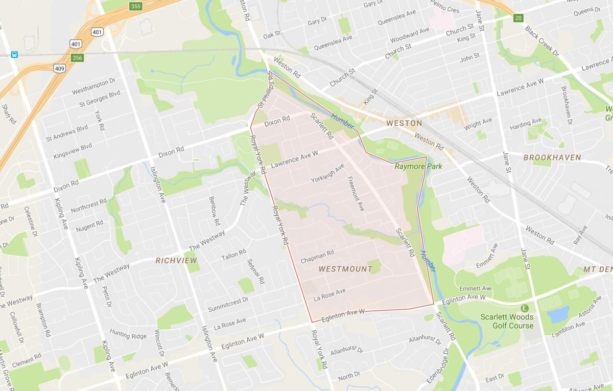 Карта на Хамбер височина – Уэстмаунт квартал на Торонто