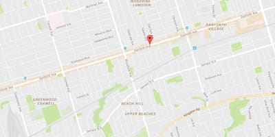 Карта на Източна Danforth квартал на Торонто