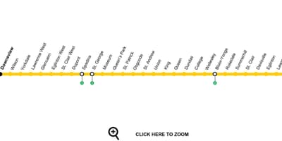 Карта Торонто линия 1 на метрото Йънг Университет