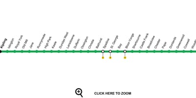 Карта на Торонто на 2 линия на метрото Bloor-Danforth