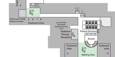 Карта cancer center принцеса Маргарет в Торонто на 2-ри етаж по-долу (Б2)