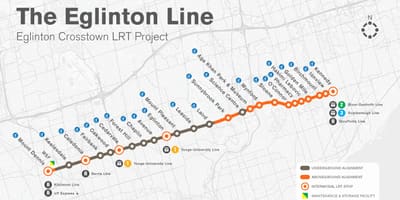 Карта на метрото Торонто проекта Эглинтон линия 