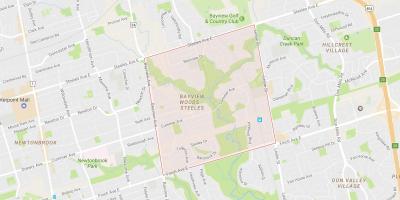 Карта Bayview-Уудс – района на Стилс Торонто