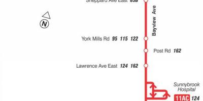 Карта на TTC 11 Вили автобусна линия Торонто
