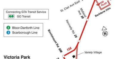 Карта на TTC 12 Kingston-та автобусна линия Торонто