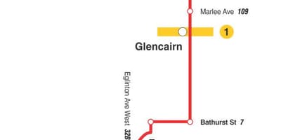 Карта на TTC 14 Гленкейн автобусна линия Торонто