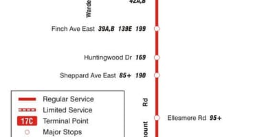 Карта ТТС 17 Birchmount автобусна линия Торонто