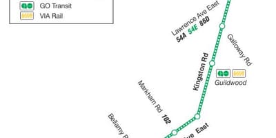 Карта на TTC 198 н т Scarborough ракети автобусна линия Торонто