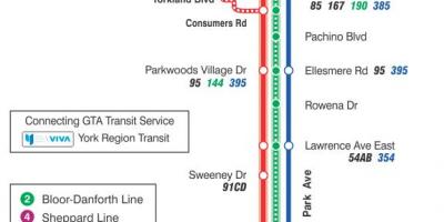 Карта на TTC 24 Виктория Парк автобусни маршрута Торонто