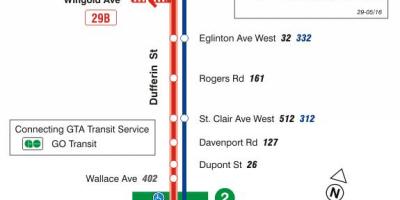 Карта на TTC 29 Дафферин автобусна линия Торонто