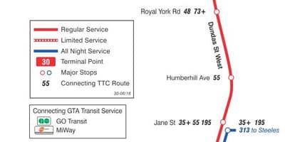 Карта ТТС 30 Ламбтон автобусна линия Торонто