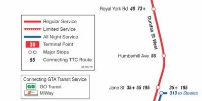 Карта ТТС 30 Ламбтон автобусна линия Торонто