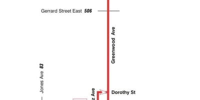 Карта на TTC 31 Грийнуд автобусна линия Торонто