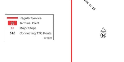 Карта на TTC 33 Форест Хил автобуси по маршрута Торонто