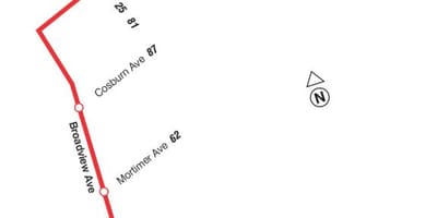 Карта на TTC 8 Broadview автобусна линия Торонто