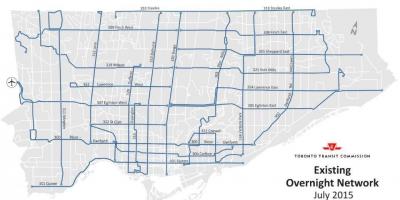 Картата на мрежа от автобусни TTC на нощ 