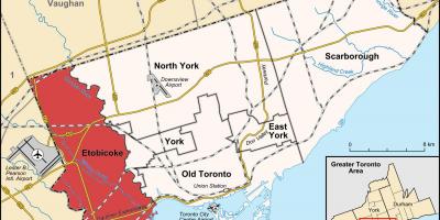 Карта на района на Торонто Этобико