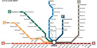Карта Торонто влакове минават транзит