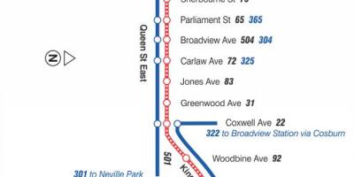 Карта на трамвайна линия 502 downtowner може да